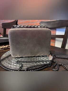 Rodo Mini Box Bag in Gray with Black Chain